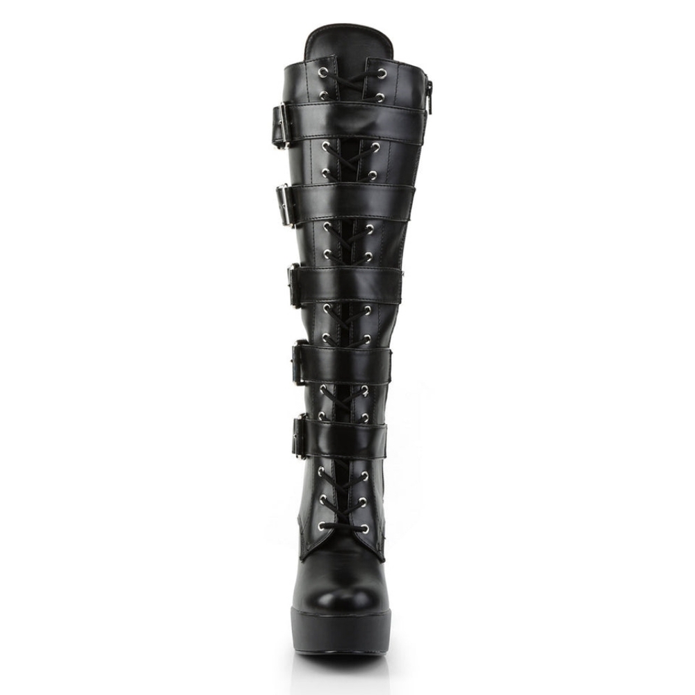 NIB Pleaser Black Multi-Buckle Heeled Boots Electra 2042 - Picture 2 of 6